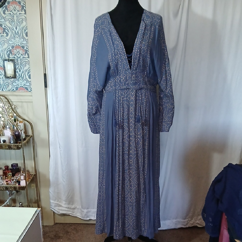 💙 Rare Free People Moroccan Print Kaftan Dress | Size 12 | Boho Gypsy Vibes - Picture 3 of 12